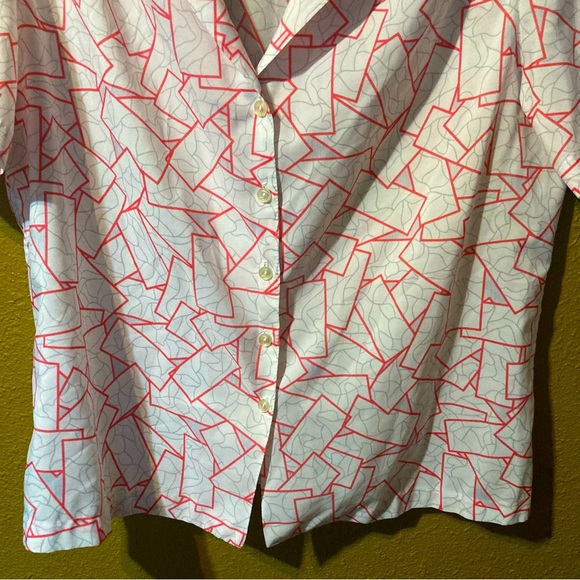 Women’s Funky Blocks Boxy button down short sleeve shirt / blouse - Picture 4 of 6
